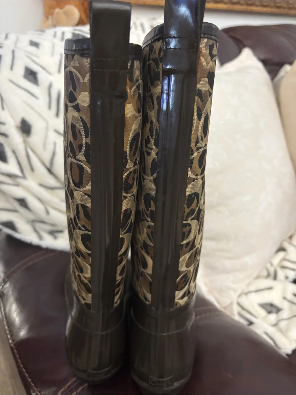 Coach Brown Signature Pattern Tall Rain Boots